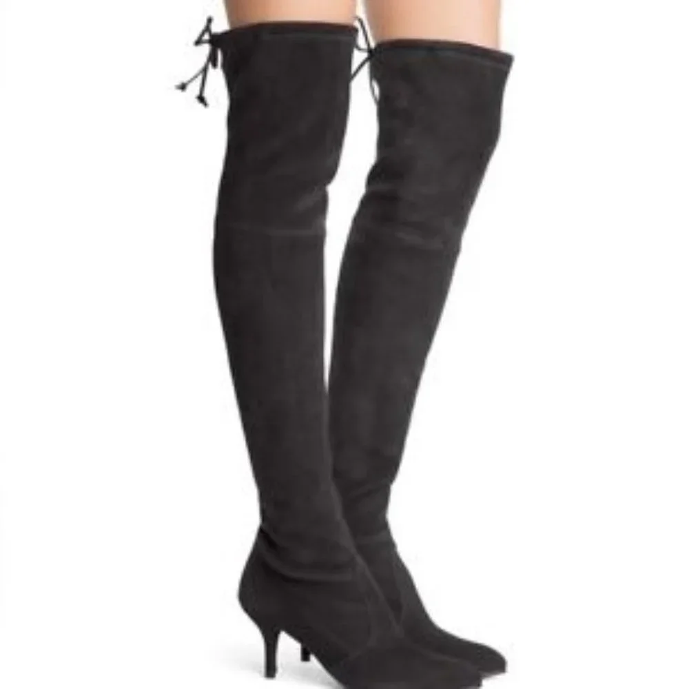 $850 STUART WEITZMAN Tiemodel Over-the-Knee Stretch Suede Boot BLACK 8 (PD15)
